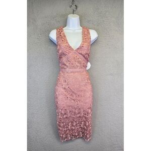 Paper Dolls Dress womens 6 Pink Babydoll‎ Sheath Floral Lace Overlay Party NWT